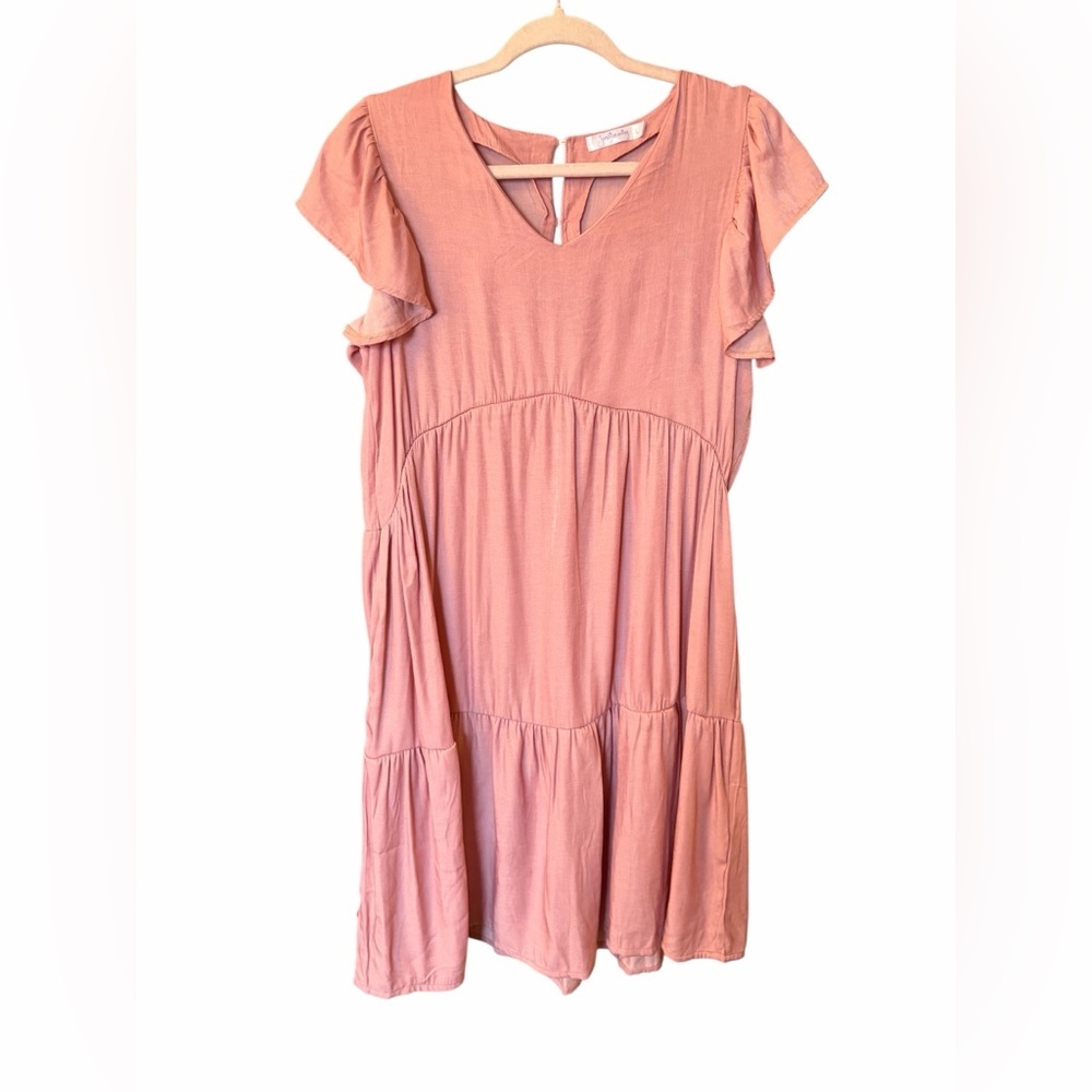 Flutter Sleeve Tiered Mini Dress in Dusty Rose